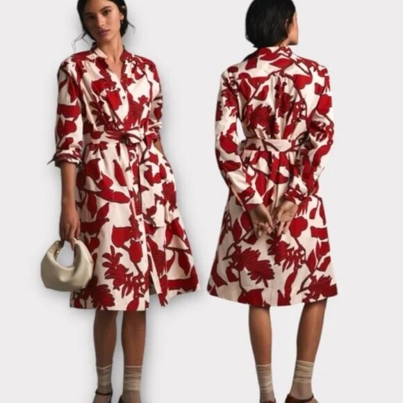 ANTHROPOLOGIE | Maeve Red Floral Printed Shirt Dress M - Picture 1 of 6